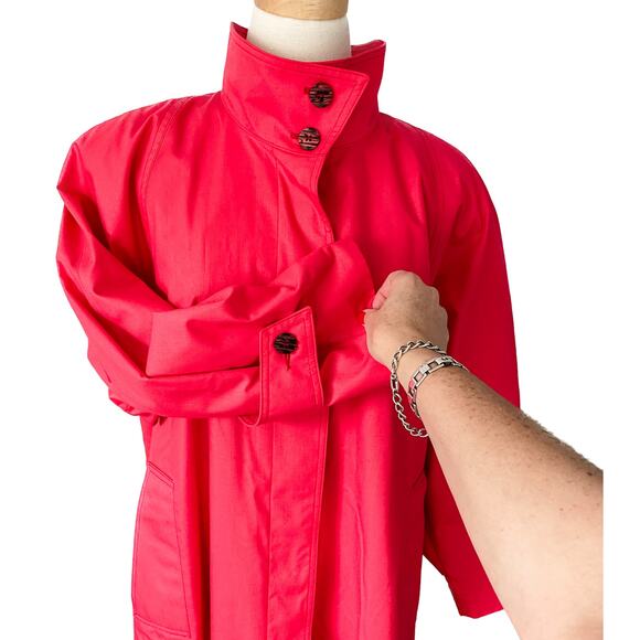 Vintage London Fog HOT pink floral lining padded shoulder raincoat size LP XLP - Picture 4 of 10